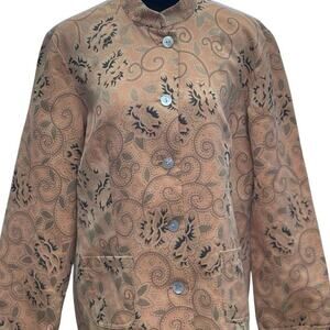 ORVIS Sz Med Floral Swirls Embroidered Pearl Button Mandarin Collar BlazerJacket